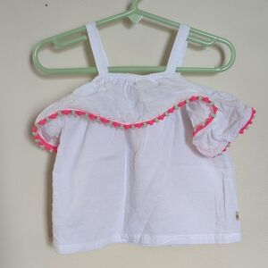 Kate Spade White Off Shoulder Shirt with Pink Green Poms Toddler Size 2